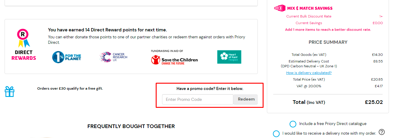 How do I use my Priory Direct promo code?