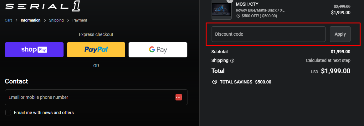 How do I use my Serial 1 discount Code?