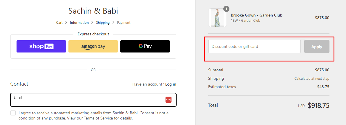 How do I use my Sachin & Babi discount code?