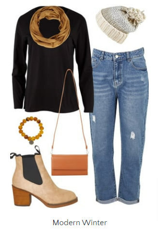 Modern winter outfit on a white background that supports Birdsnest voucher code