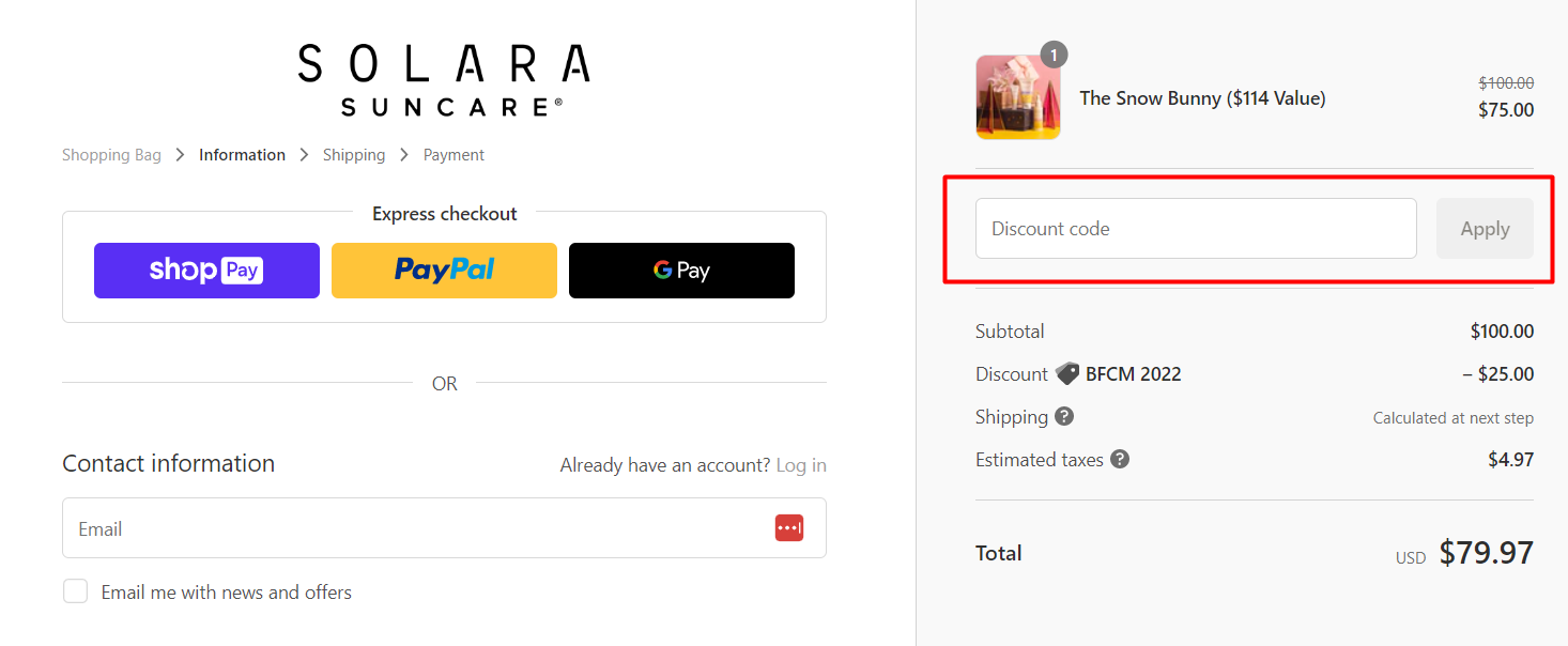 How do I use my Solara Suncare discount code?
