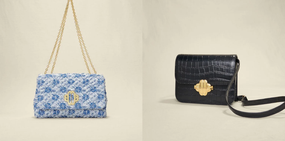 un échantillon de sacs de la collection de maje sur lesquels sont disponibles le cupon maje