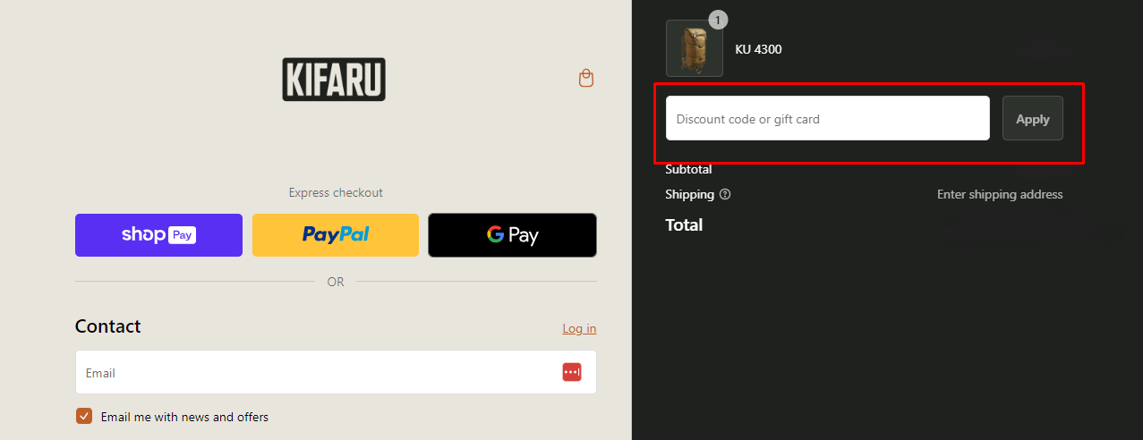 How do I use my Kifaru discount code?