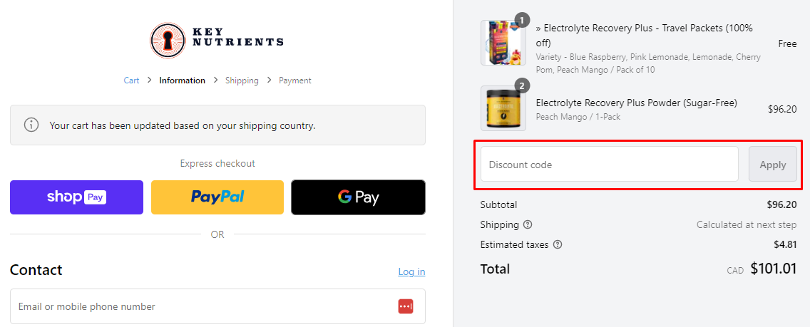 How do I use my Key Nutrients discount code?