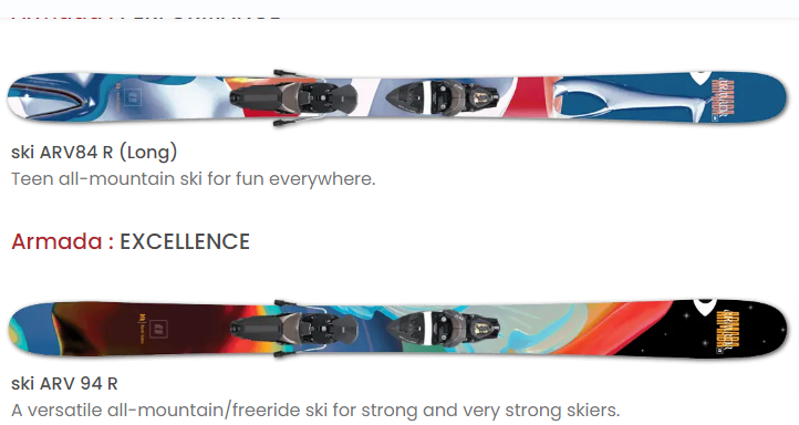 some of SKISET ski equipment by brands and models for customers to choose from