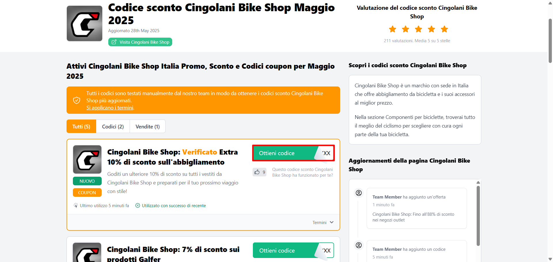 codice sconto Cingolani Bike Shop da poter prelevare facilmente per risparmiare sul sito ufficiale Cingolani Bike Shop