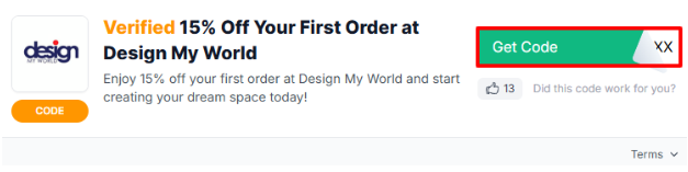 A box will show the Design My World voucher code to use on your purchase