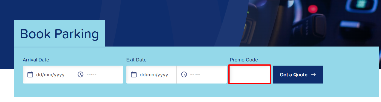 The red box on the Birmingham Airport Parking checkout page, where the discount code is entered