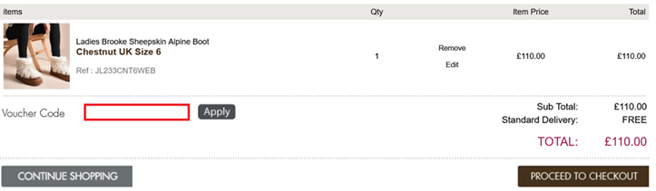 image showing the Just Sheepskin checkout page