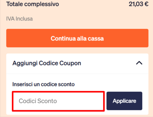 carrello del sito ufficiale dove poter applicare un buono sconto efarma e risparmiare sui farmaci e altro