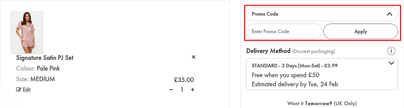 image showing the Ann Summers checkout page