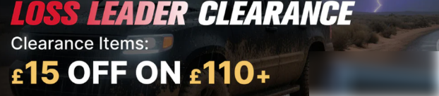 GOOLOO clearance banner offering £15 off purchases of £110 or more on the background
