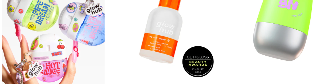three of the Glow Hub skincare or selfcare products