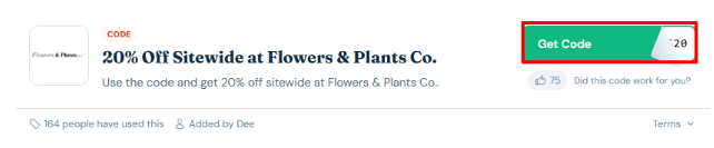 Red box will reveal a Flowers & Plants Co. voucher code
