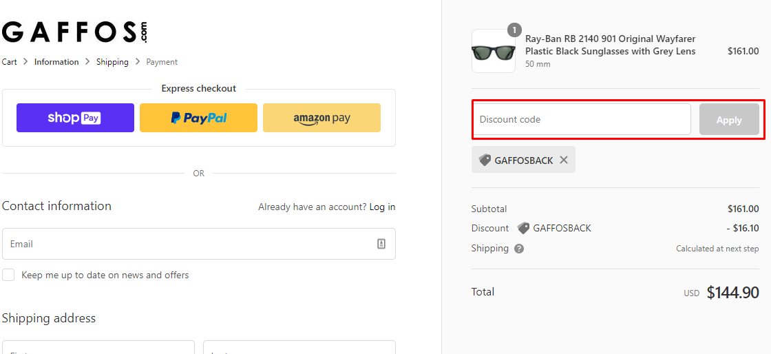 How do I use my Gaffos.com discount code?