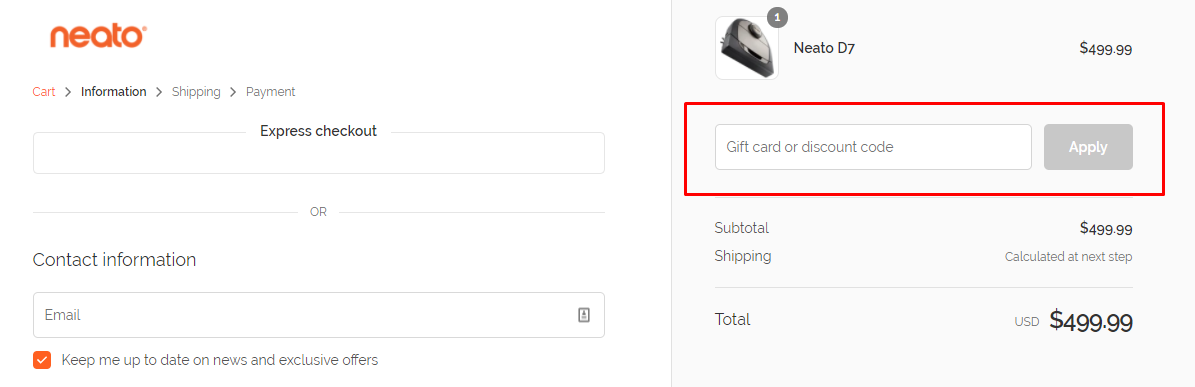 How do I use my Neato Robotics discount code?