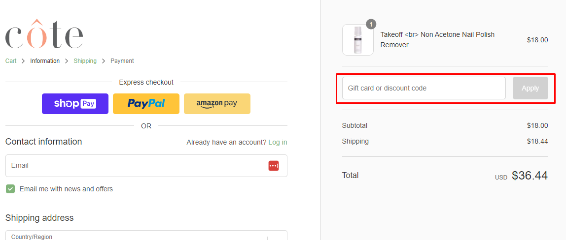 How do I use my cote discount code?