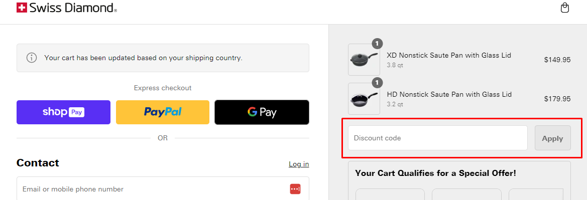 How do I use my Swiss Diamond discount Code?