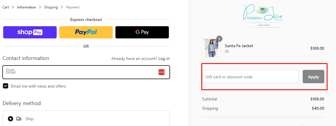 How do I use my Passion Lilie discount code?