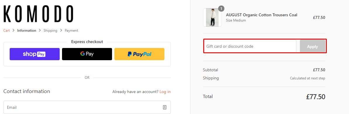 How do I use my Komodo discount code?
