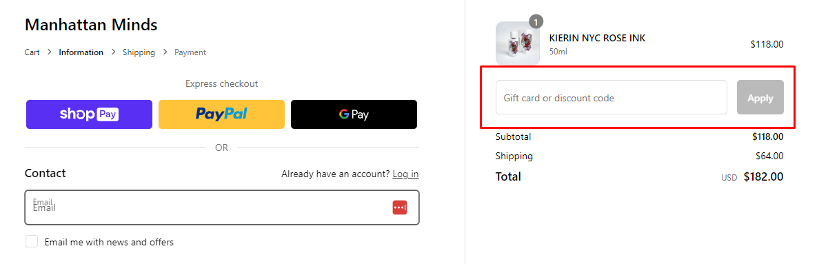 How do I use my KIERIN NYC discount code?