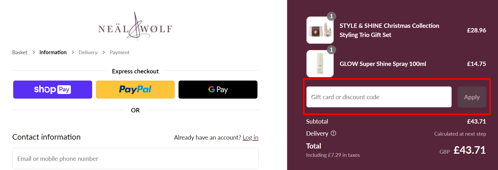 How do I use my Neal & Wolf discount code?