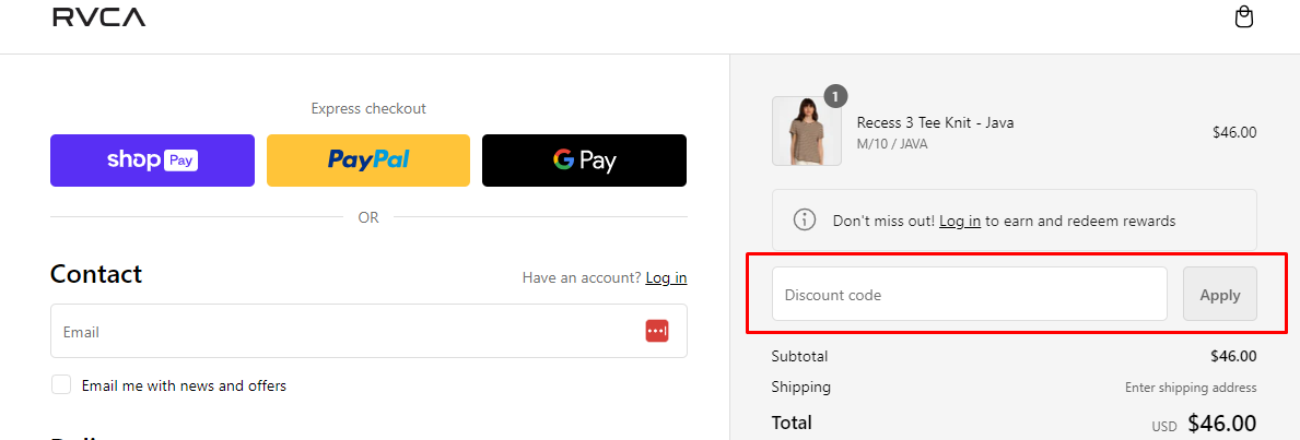 How do I use my RVCA discount code?
