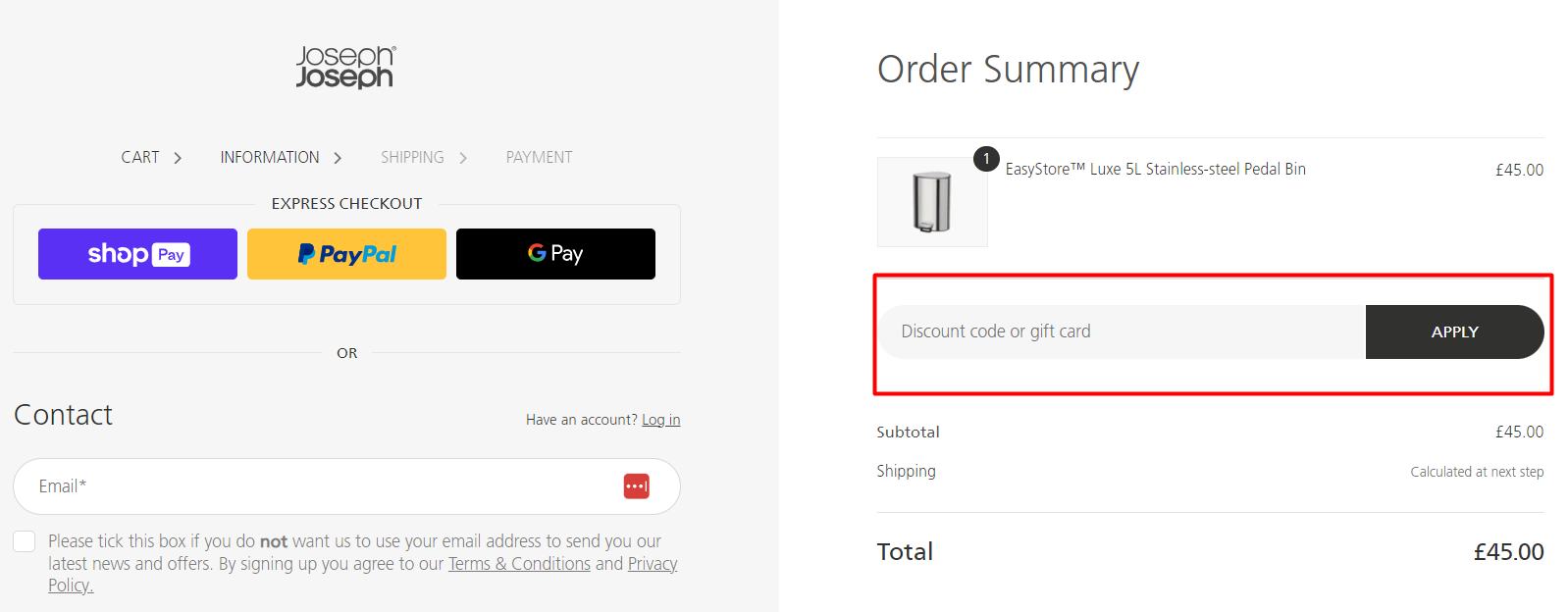 How do I use my Joseph Joseph discount code?