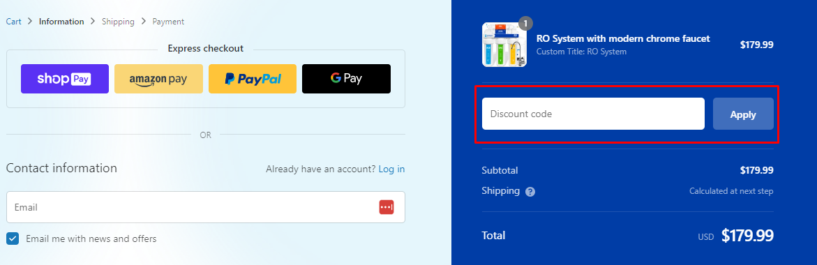 How do I use my Express Water discount code?