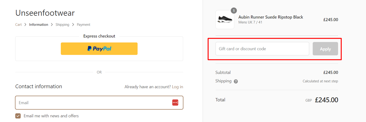 How do I use my Unseen Footwear discount code?