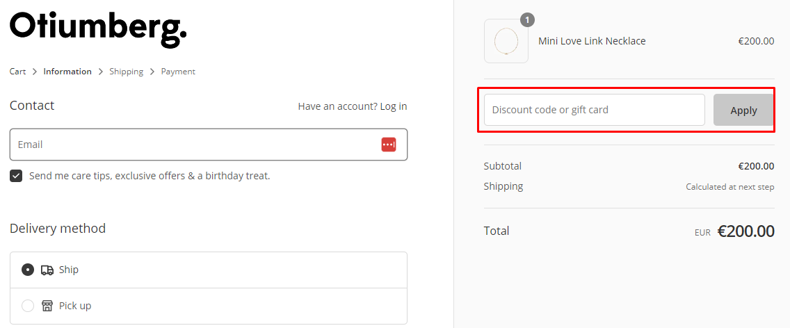 How do I use my Otiumberg discount code?