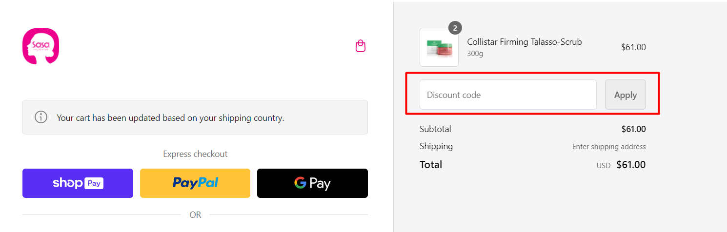 How do I use my Sasa coupon code?