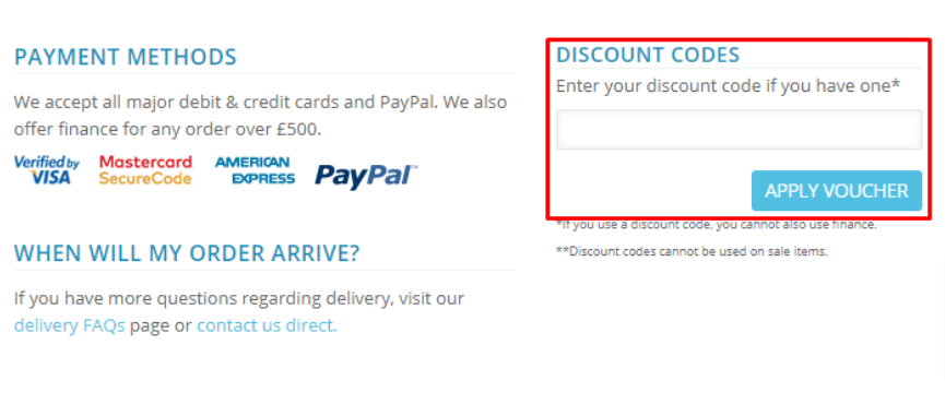 The brand checkout page with where to add the Purely Diamonds discount code highlighted with a red box