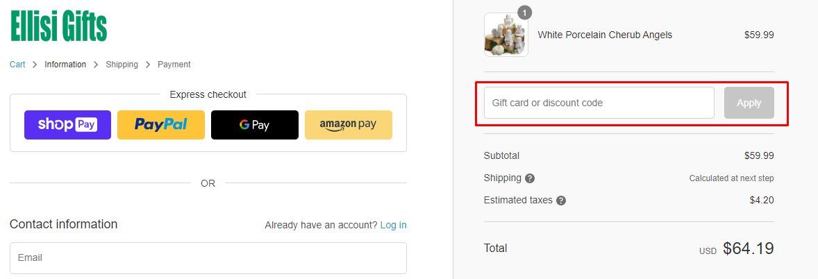 How do I use my Ellisi Gifts discount code?
