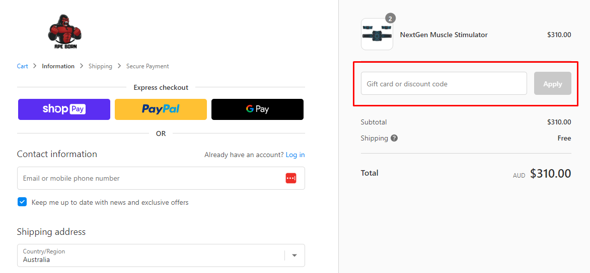How do I use my Ape Born discount code?