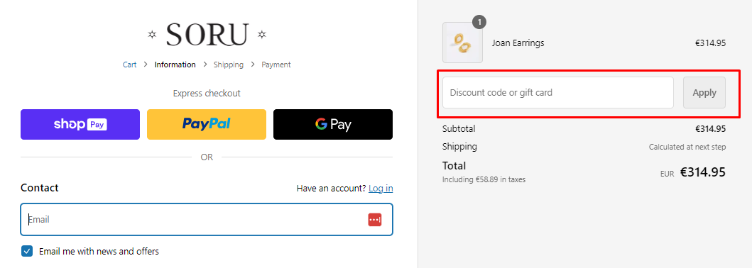 How do I use my Soru Jewellery discount code?