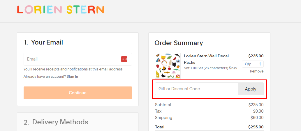 How do I use my Lorien Stern discount code?