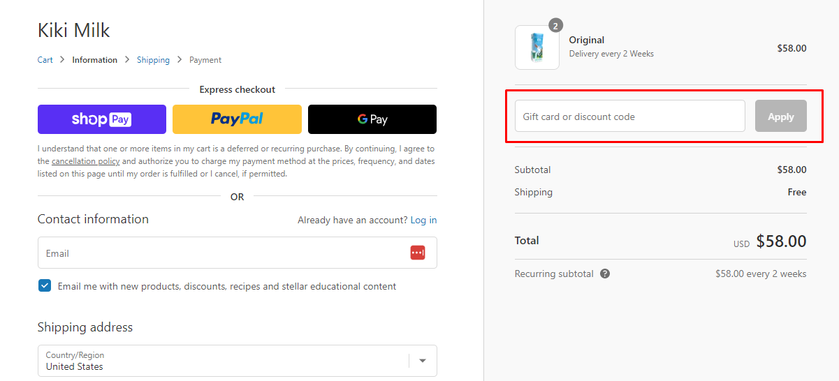 How do I use my Kiki Milk discount code?