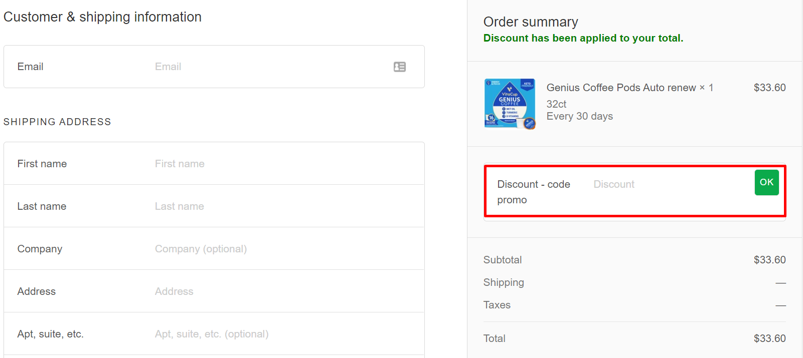 How do I use my VitaCup discount code?