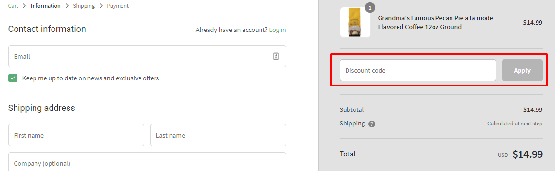 How do I use my HiLine Coffee Company discount code?