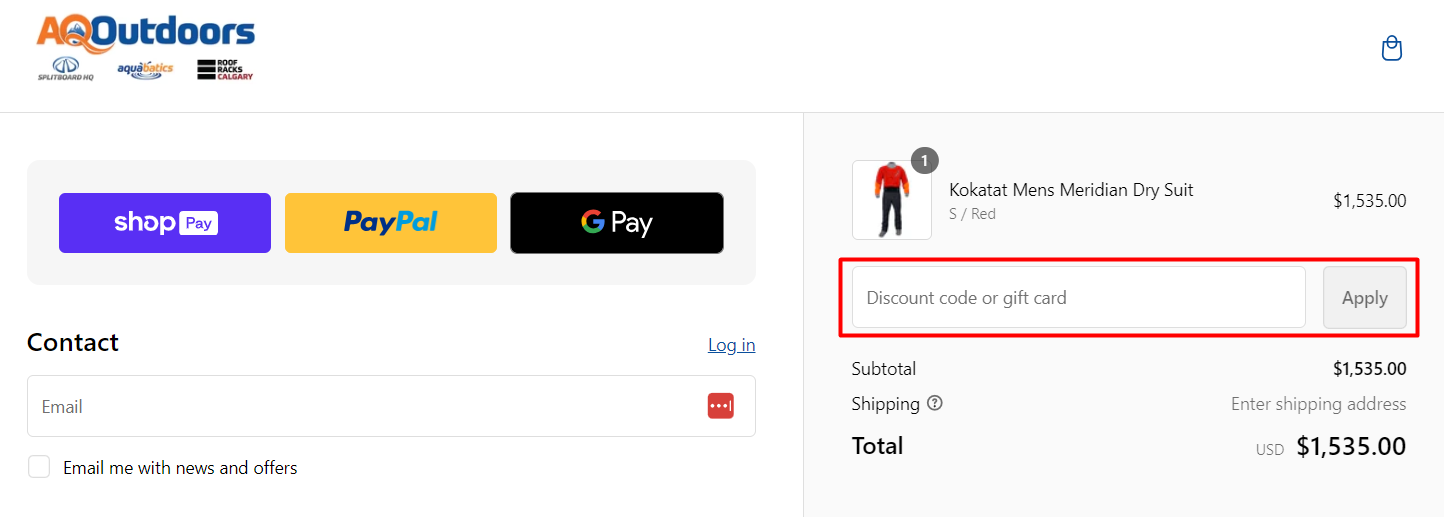 How do I use my AQ Outdoors discount code?