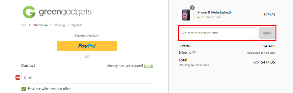 How do I use my Green Gadgets discount code?