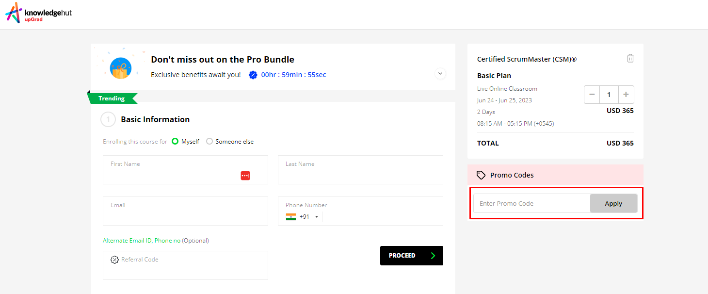 How do I use my KnowledgeHut discount code?