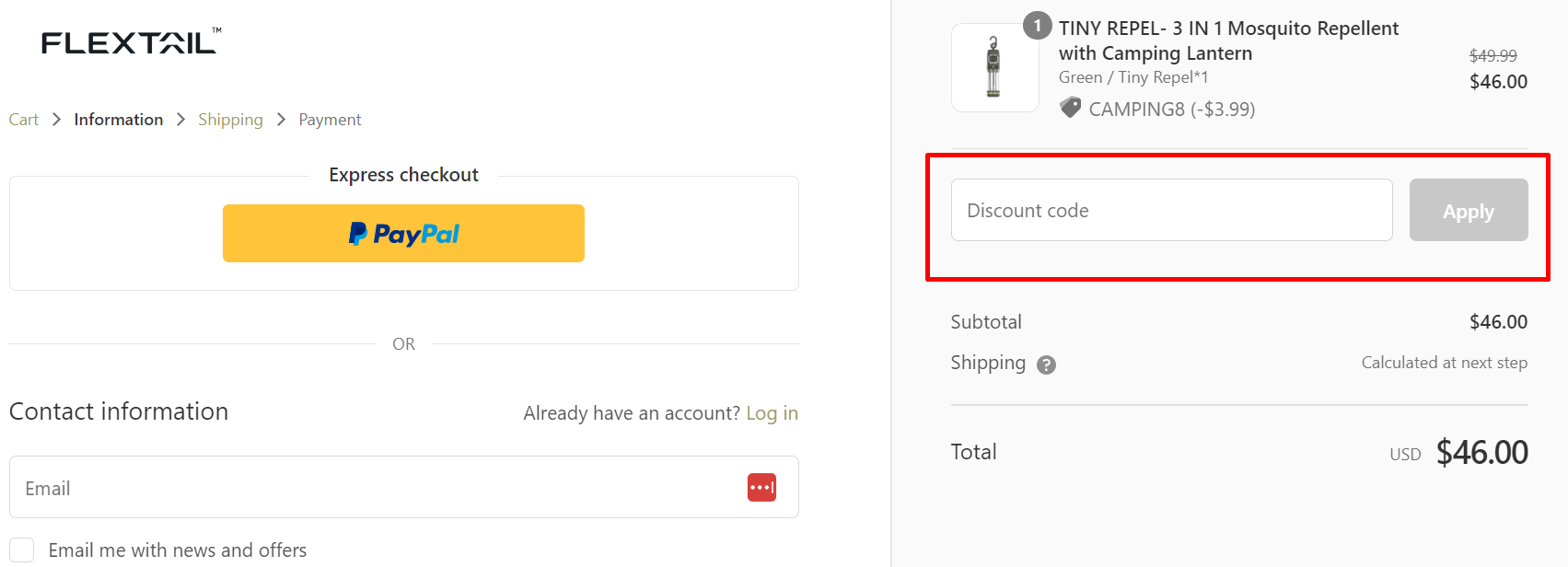 How do I use my Flextail discount code?