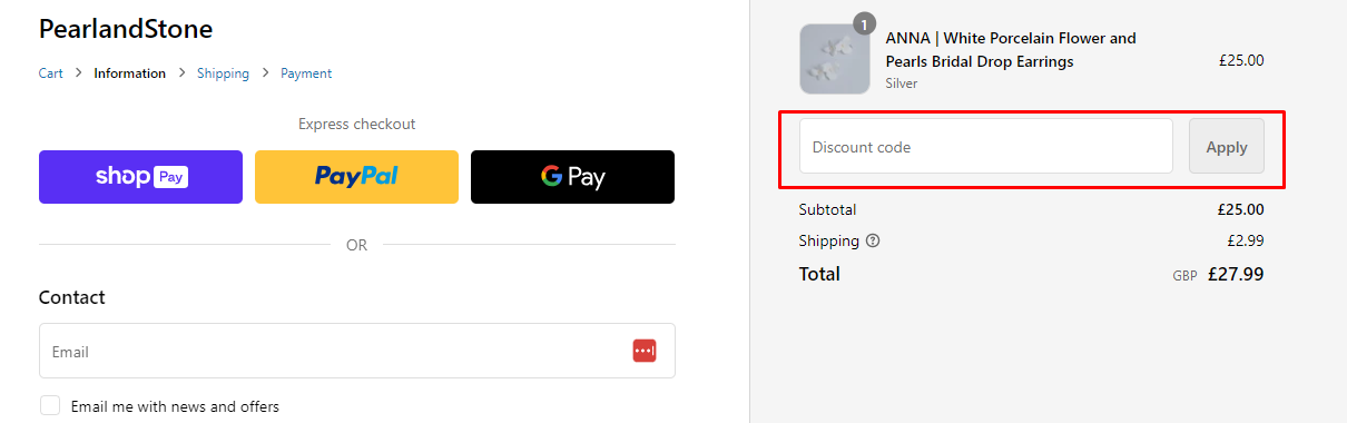 How do I use my PearlandStone discount code?