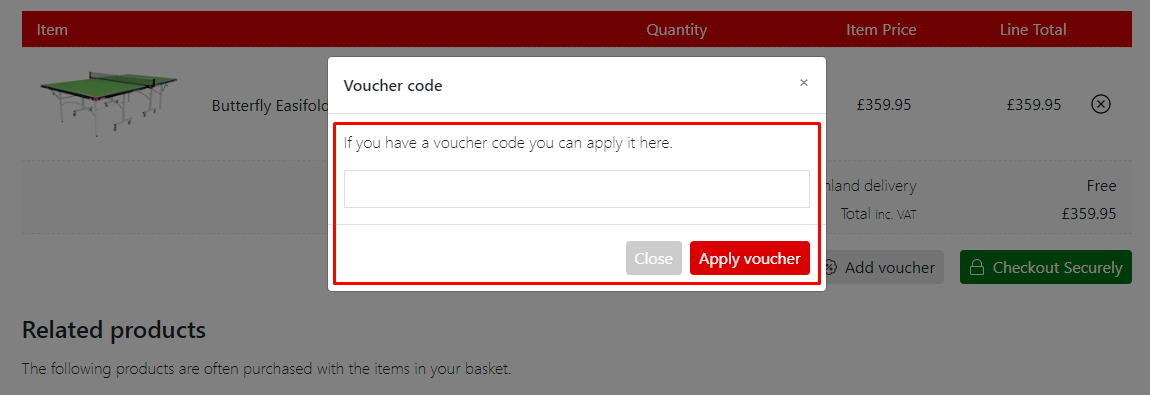 How do I use my tabletennis365 voucher code?