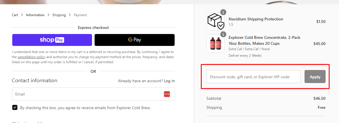 How do I use my Explorer Cold Brew discount code?