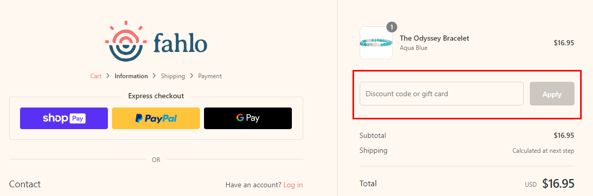 How do I use my Fahlo discount code?