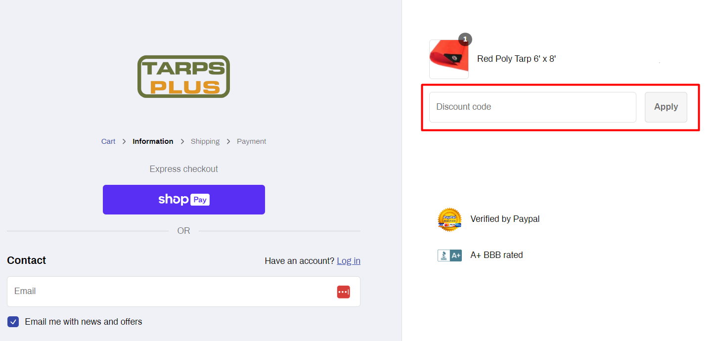 How do I use my Tarps Plus discount code?
