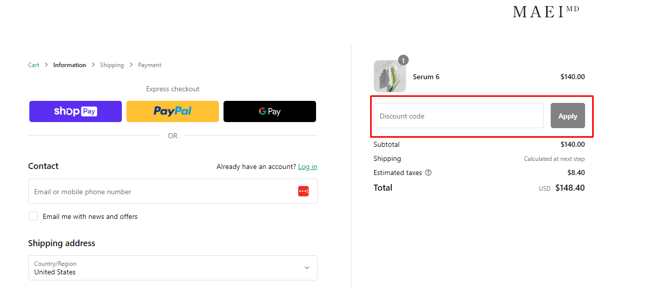 How do I use my Maei MD discount code?